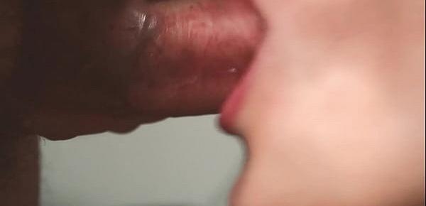  Slow motion. Close up blowjob from teen. Oral creampie